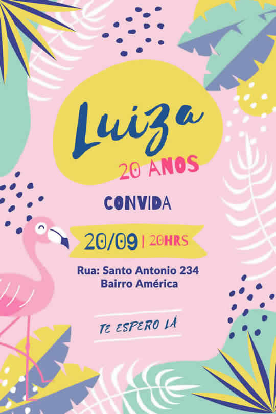 Convite Virtual Aniversário Flamingo